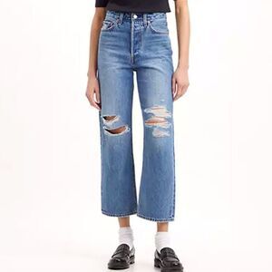 Levi's Distressed Light Blue Cropped Wide-Leg Jeans